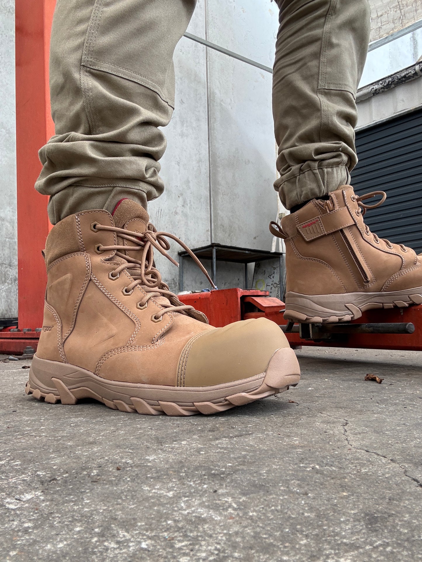 Ergonx All Tan Lace Up Safety Boots + Socks Bundle