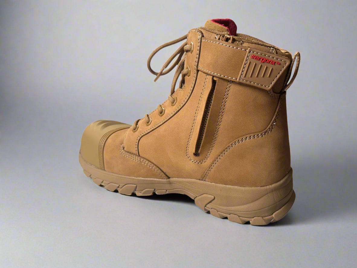 Ergonx All Tan Lace Up Safety Boots + Socks Bundle