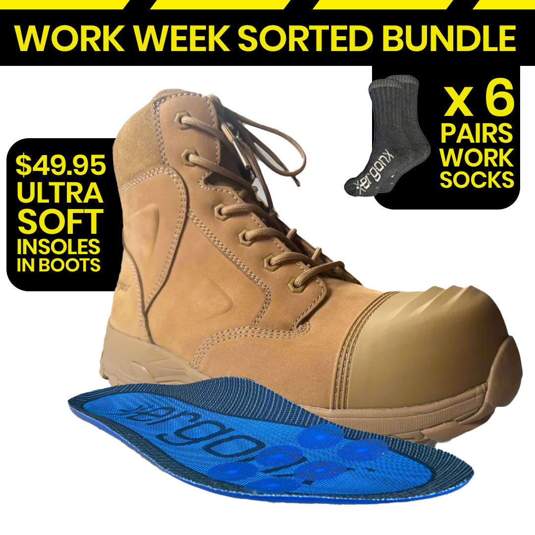 Ergonx All Tan Lace Up Safety Boots + Socks Bundle
