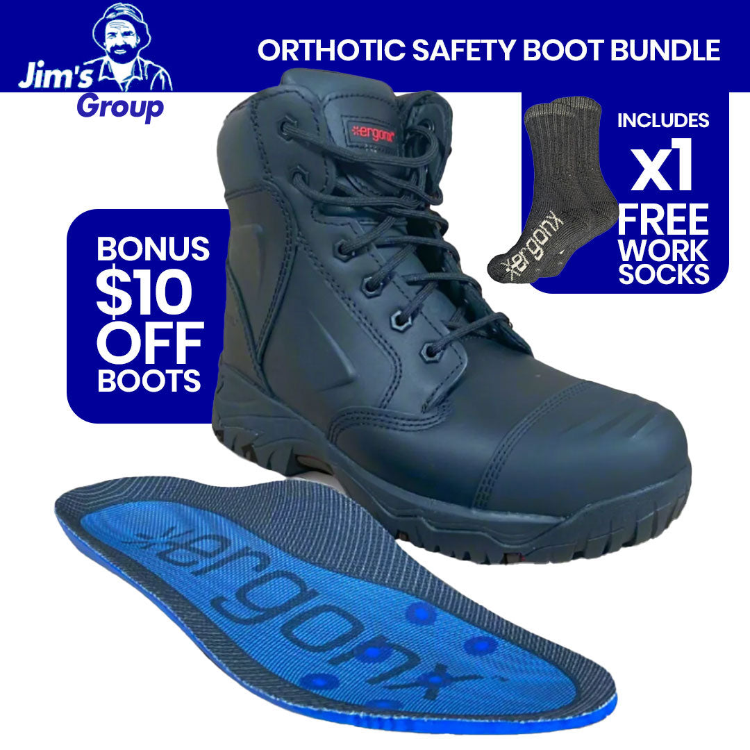Jims Group - Ergonx Black Lace Up Safety Boots + Socks Bundle