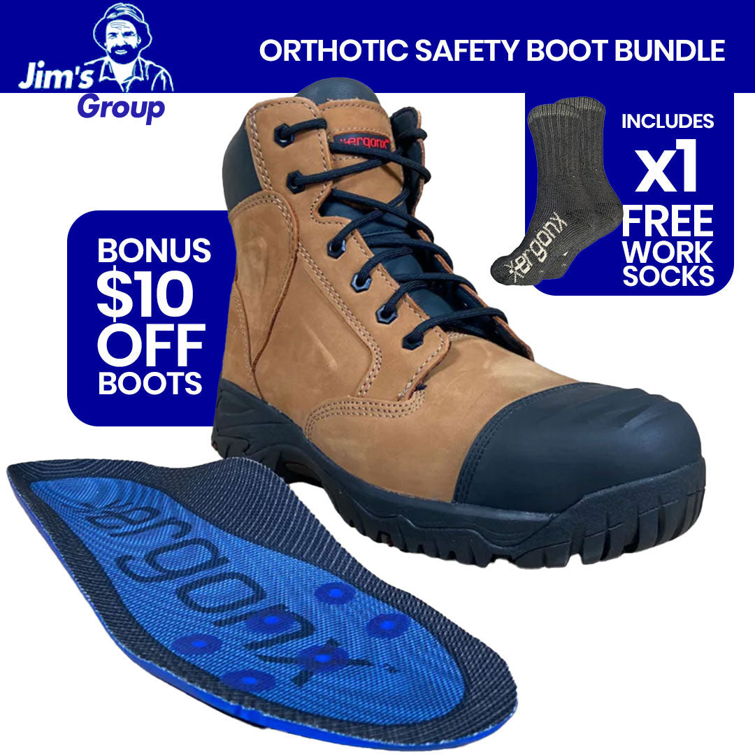 Jims Group - Ergonx Tan Black Toe Lace Up Safety Boots + Socks Bundle