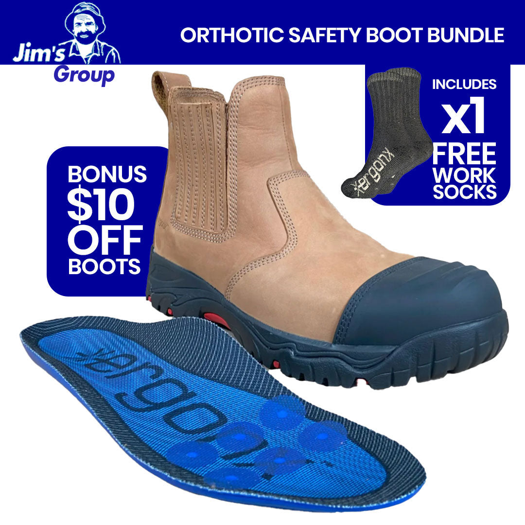 Jims Group - Ergonx Tan Slip On Safety Boots + Socks Bundle