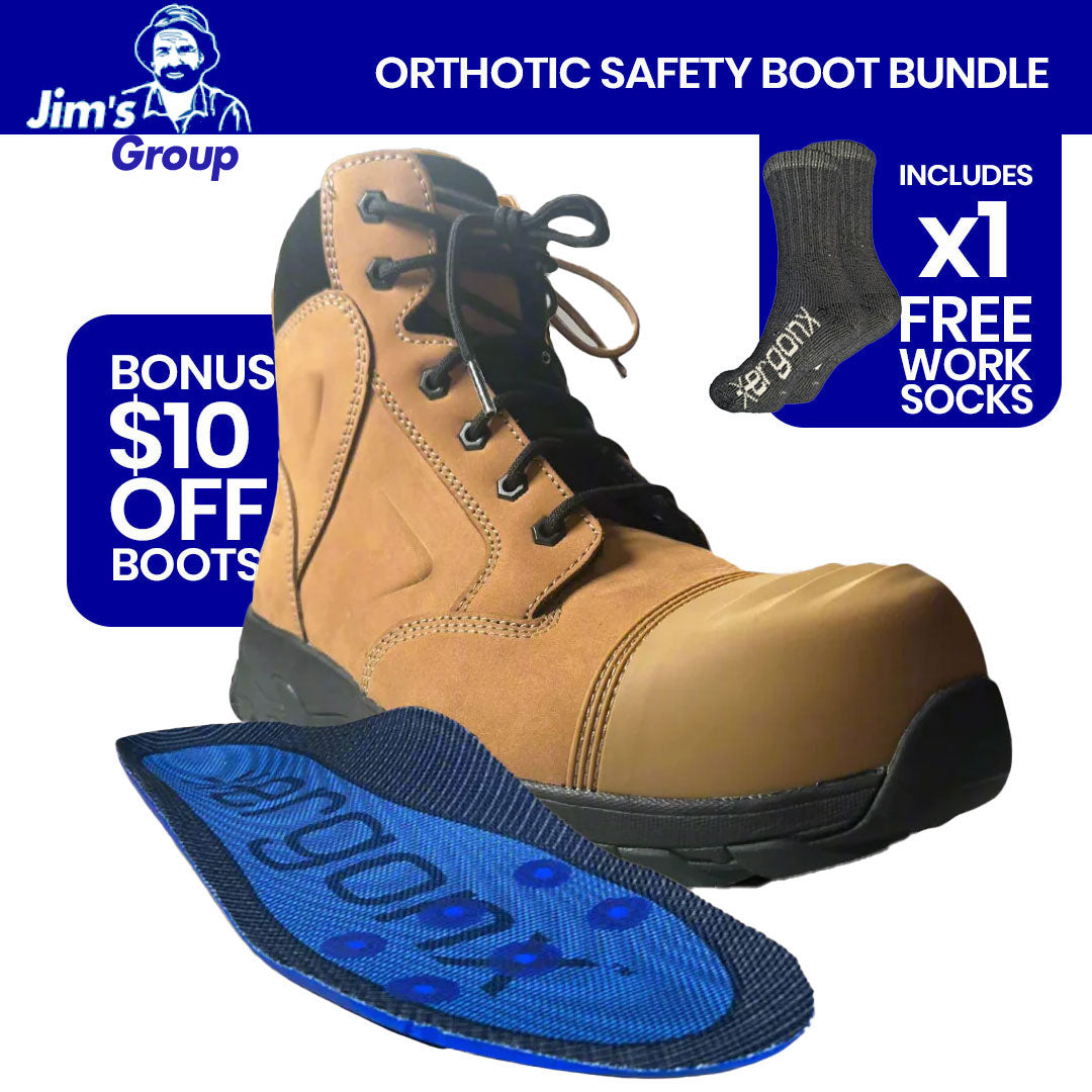 Jims Group - Ergonx Tan Toe Lace Up Safety Boots + Socks Bundle