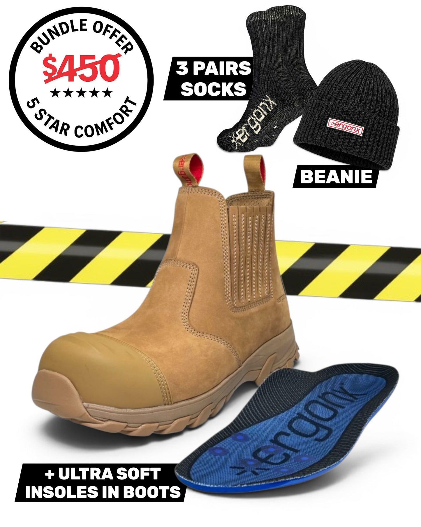 Comfort Bundle - All Tan Slip On + 3 pairs socks + Beanie