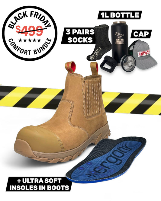 Comfort Bundle - All Tan Slip On + 3 pairs socks + 1L Bottle & Cap