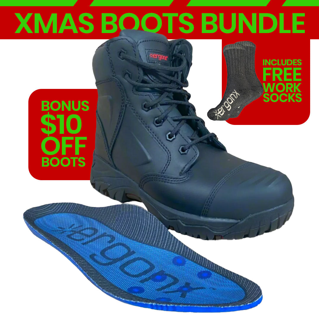 Ergonx Black Lace Up Safety Boots + Socks Bundle