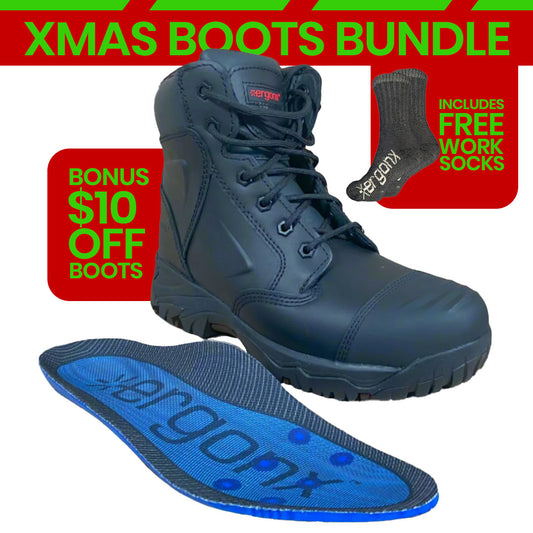 Ergonx Black Lace Up Safety Boots + Socks Bundle