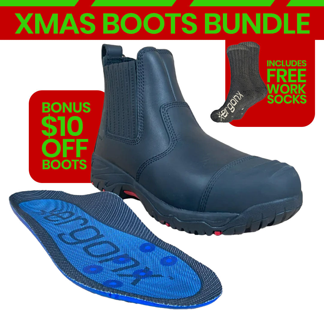 Ergonx Black Slip On Safety Boots + Socks Bundle