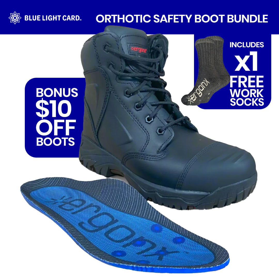 Blue Light Card Black Lace Up Safety Boots + Socks Bundle