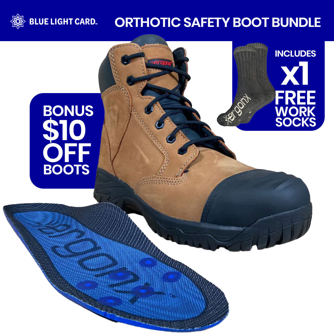 Blue Light Card Tan Lace Up Safety Boots + Socks Bundle