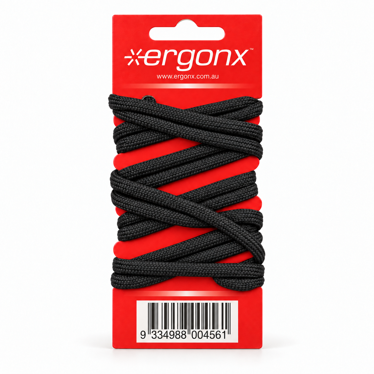 Ergonx black work boot laces in retail packaging