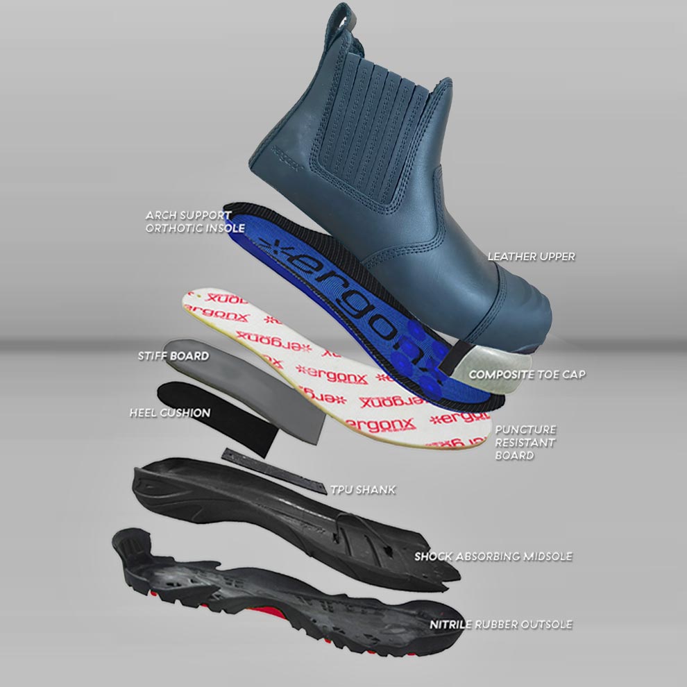 Ergonx Black Slip On Safety Boots + Socks Bundle