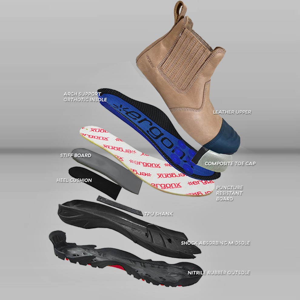 Ergonx Tan Slip On Safety Boots + Socks Bundle