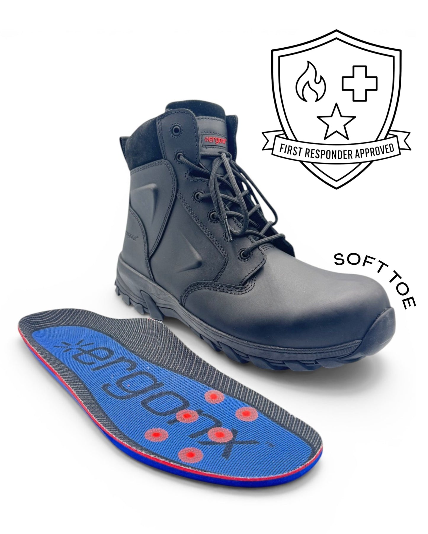 Ergonx First Responder Soft Toe Safety Boots Lace Up (Helium) Black