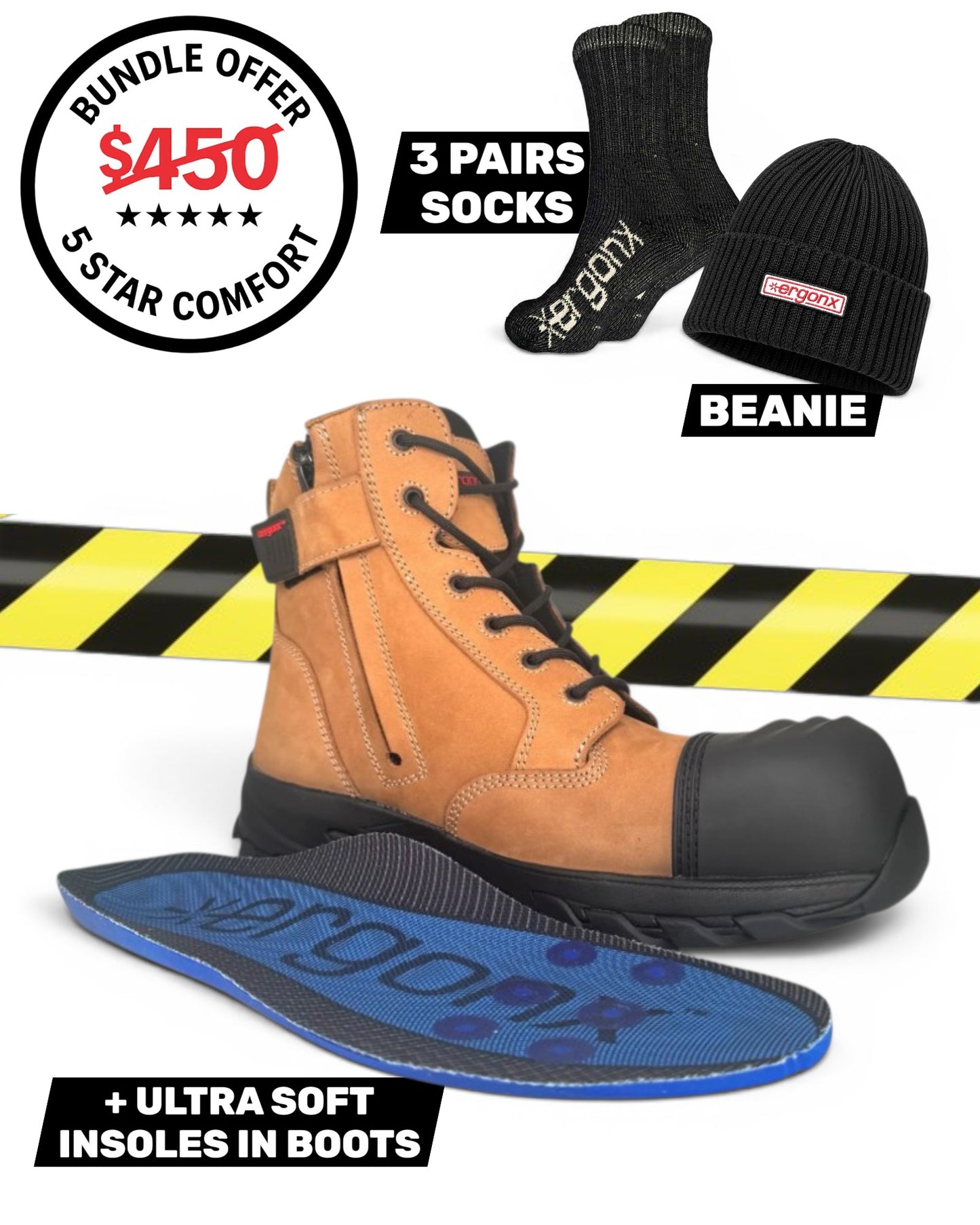 Comfort Bundle - Tan & Black Cap Lace Up + 3 pairs socks