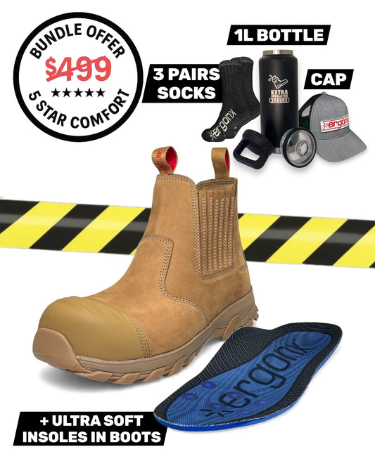 Comfort Bundle - All Tan Slip On + 3 pairs socks + 1L Bottle & Cap