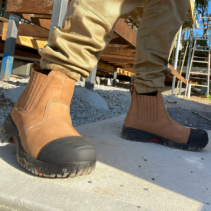 Ergonx Tan Slip On Safety Boots + Socks Bundle