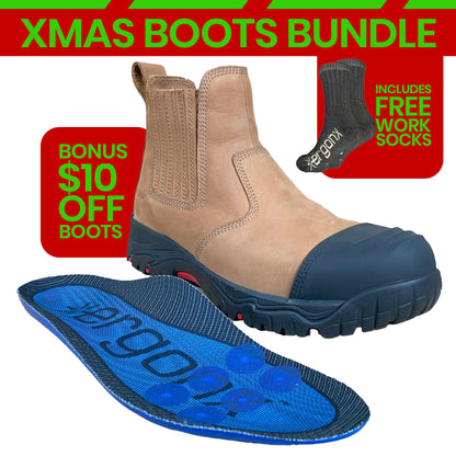 Ergonx Tan Slip On Safety Boots + Socks Bundle