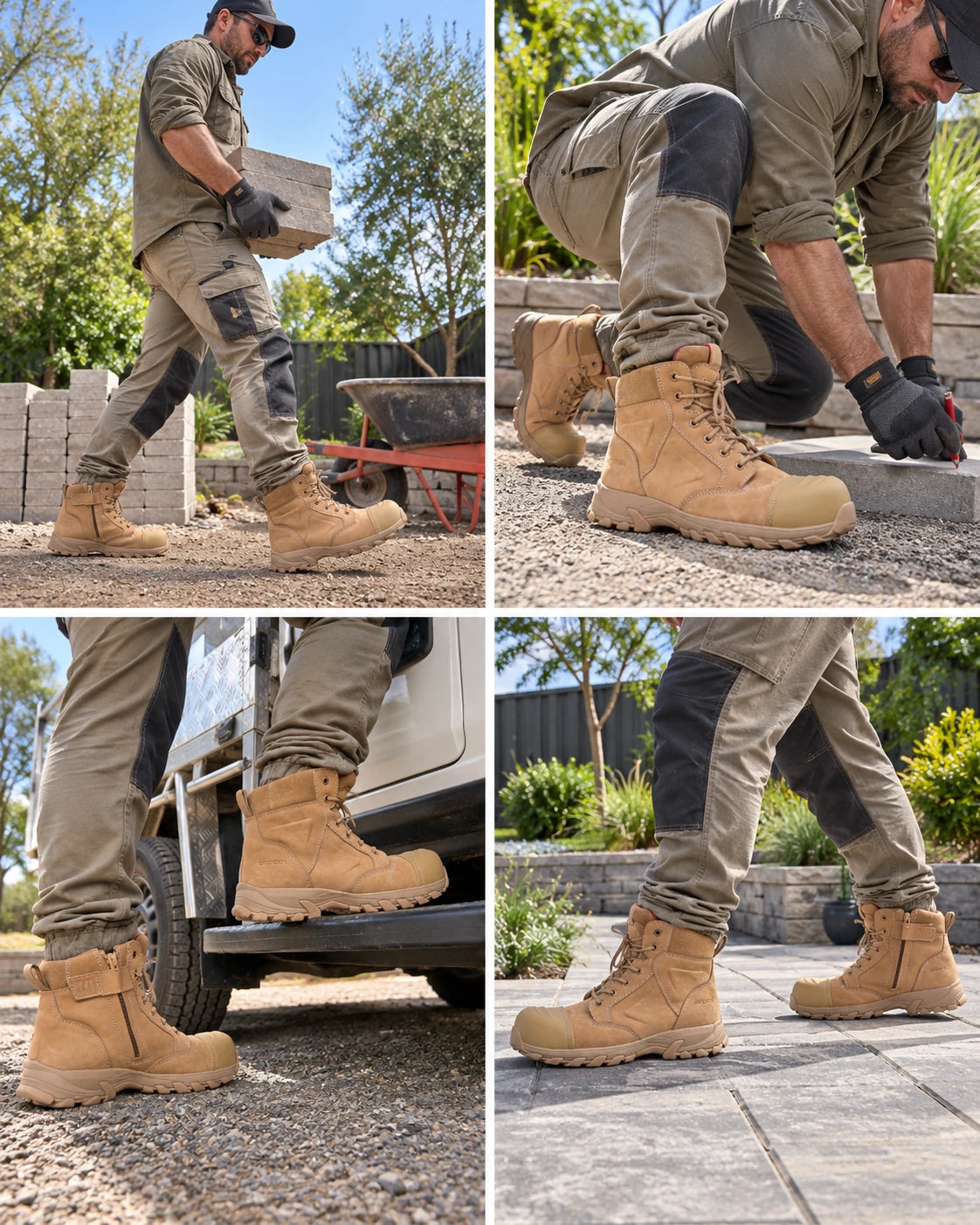 Landscaper carrying paving materials in Helium boots